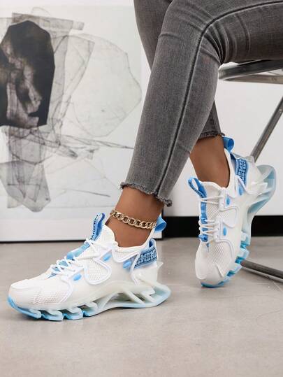 Women's Breathable Hollow-Out Sports Shoes, Blade Sole Casual Running Sneakers, Lace-Up