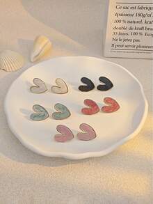 Pink Enamel Heart Stud Earrings For Women Gold Plated Asymmetric Heart Earrings Sweet Fashion Daily Jewelry Summer Beach Vacation Bikini Accessories Attractive Clothes, Wedding Dresses Accessories - Versatile JewelryPerfect For Wearing While Swimming, Bathing, Exercising, Great For Valentines Day, Birthday, Mother Day, And Vacation Surprises. - Multicolor - View 2