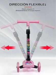 Scooter de 3 ruedas con altura ajustable, Patineta de empuje plegable con ruedas iluminadas, freno de pie en la rueda trasera - Negro - Ver 4