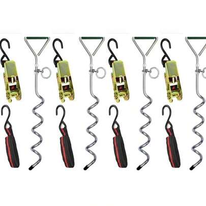 10 MARQUEE STORM TIE DOWN GROUND PEG ANCHOR STAKES 10 X 4.5 Metre Ratchet Straps