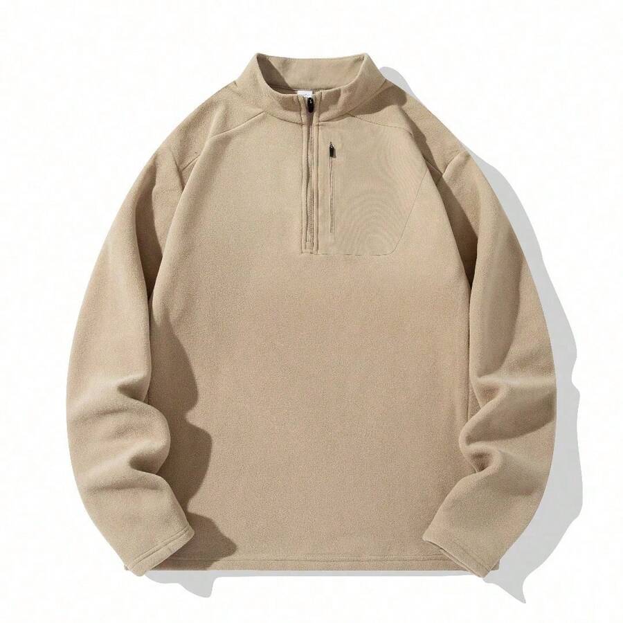 Mubberry Unique Mens Fleece Sweatshirt Jacket Pullover Pockets Warm Winter Jacket Thermal - 駝色 - 查看 1