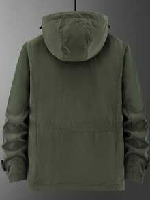 Chaqueta de cáscara blanda impermeable para hombres en primavera, con capucha y múltiples bolsillos, adecuada para senderismo al aire libre, exploración y uso diario casual - Verde militar - Ver 2