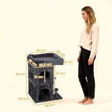 Cat Scratching Post, Cat Tower, 2 Caves, Platform, Sisal Posts, Compact, Dark Gray - Dark Grey - View 7