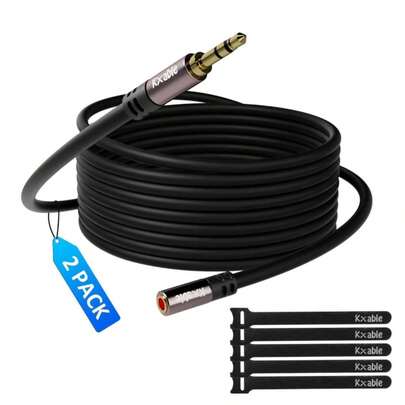 3.5mm Extension Cable 4 Feet (2 Pack), Male To Female Auxiliary Audio Stereo Cable, Headphone Extension Cord, Hi-Fi Sound, Gold Plated Connectors, OFC Core, Black, (With 5 Pcs Cable Ties)