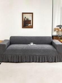 1 pieza Funda de sofá con estampado de hojas jacquard gris oscuro, protector de sofá elástico de envoltura completa, a prueba de polvo y resistente a la suciedad, lavable, sin incluir la funda de almohada - Gris Oscuro - Ver 9