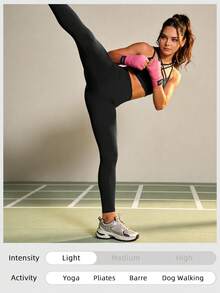 Soyun 女士无缝连体紧身裤，无尴尬接缝，带后袋，适合运动、瑜伽、健身房及其他场合。 - 黑色 - 查看 5