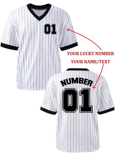 Customized V-Neck Top - Reversible Fun Shirt, Can Print Your Logo/Favorite Team Logo, Lucky Number, Add Your Text/Name/Lucky Number/Athlete Number/Anniversary Date, Personalized Printing For Party, Watching Game With Friends, Team Uniforms