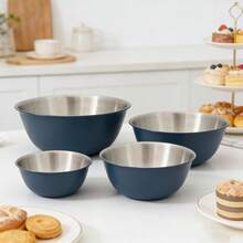 Nesting Stainless Steel Mixing Bowls Set, Matte Colored Exterior Metal Salad Bowls, Stackable Nesting Multi-Size Metal Mixing Bowls, Serving Prep Bowls For Kitchen Baking, Salad, Fruit, Noodles, Food Storage - Navy Blue - View 2