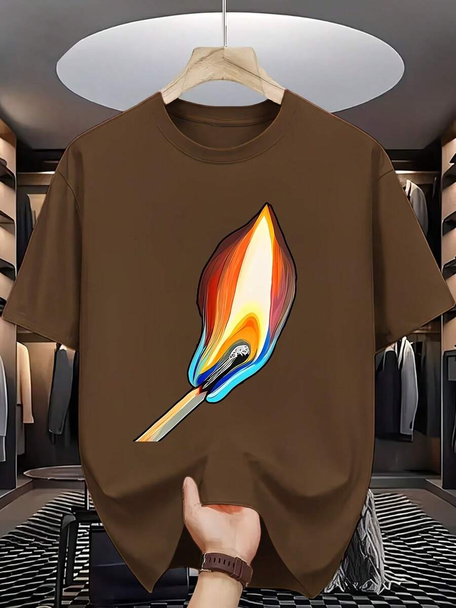 Matchstick T-Shirt, Unisex Shirt, Men's And Women's Blouse, 100% Cotton, Top Premium Streetwear, New Release, Immediate Shipping, Various Colors!! - 鏽棕色 - 查看 1