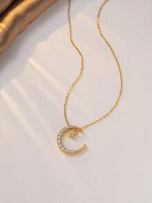1件优雅金色星月项链，奢华别致风格首饰，适合约会、送礼、日常佩戴（OPP袋包装） - 金黃色 - 查看 2
