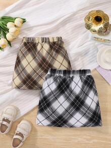 Bộ 2 chân váy ngắn chữ A kẻ caro cho bé gái, kiểu dáng thường ngày, thích hợp cho kỳ nghỉ xuân, hè và thu. - Nhiều màu - Xem 3