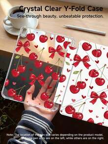 红色樱桃造型领结图案平板电脑保护套，兼容苹果Air 11英寸M3（2025款）/M2（2024款）、苹果Air第五代（2022款）、（A16）11英寸第十一代（2025款），也兼容三星Galaxy Tab平板电脑和Kindle Paperwhite第十二代（2024款）。透明背壳，时尚图案保护套，支持自动睡眠/唤醒功能，配备气囊保护，适合作为礼物或办公用品。 - 彩色 - 查看 3