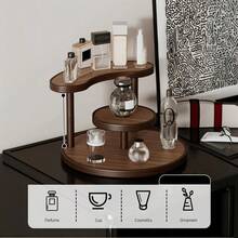 1pc Wooden Desktop Storage Tray, Suitable For Perfume And Cosmetics - Multi-Layer Display Rack, Modern Home Decor Design, Space-Saving Brown Wooden Vanity Tray, Suitable For Bedroom And Bathroom Cosmetic Display Rack - Multicolor - View 4