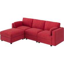 Sofá Seccional Modular de 4 Asientos, Sofá Seccional Largo de 104 Pulgadas, Sofá Moderno en Forma de L con Otomano, Asiento Profundo, Sofá Modular Convertible de gran tamaño para la Oficina del Apartamento de la Sala de estar, Chenilla, Rojo - Rojo - Ver 1
