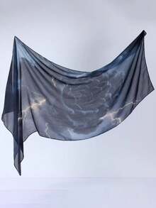 1条女士围巾，饰有波西米亚玫瑰花卉、水彩、大理石纹、波纹、扎染印花，适合日常佩戴。 - 藍黑 - 查看 4