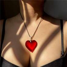 1 pieza Collar con colgante de corazón rojo de moda estilo hip-hop, regalo para niñas, adecuado para familia y amigos, uso diario para mujeres - amar - Ver 4