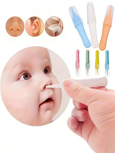 4件套新生儿清洁镊子、耳部清洁夹套装、婴儿吸耳器，用于清除鼻涕、清洁耳道和耳垢。婴儿护理工具。适用于新生儿和婴幼儿。