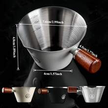 100ml Stainless Steel Espresso Measuring Cup, Made Of 304 Stainless Steel With Wooden Handle And Dual Spout Design - Multicolor - View 2