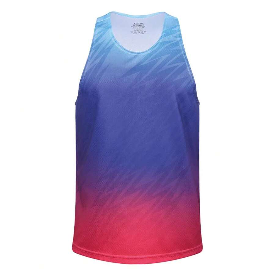 Chaleco deportivo para hombre, camiseta sin mangas de secado rápido para correr y maratón, camiseta ultraligera de poliéster para pista y campo - amarillo azul - Ver 1