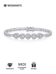 Vòng tay Moissanite bạc 925 cao cấp dành cho nữ, trang sức sang trọng, đa năng, không gây dị ứng, quà tặng Ngày Valentine, Ngày của Mẹ, sinh nhật, đóng gói hộp quà. - Bạc - Xem 2