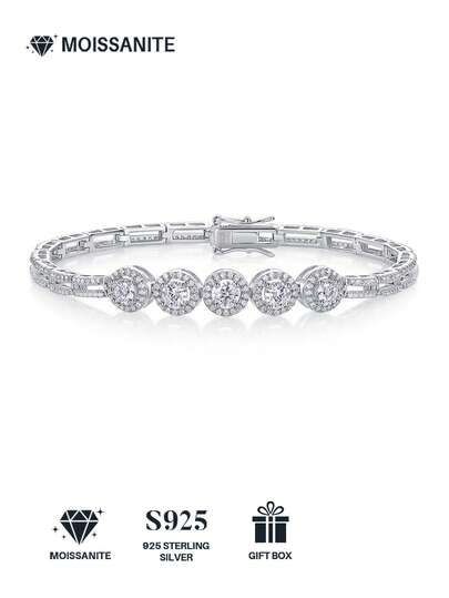 Vòng tay Moissanite bạc 925 cao cấp dành cho nữ, trang sức sang trọng, đa năng, không gây dị ứng, quà tặng Ngày Valentine, Ngày của Mẹ, sinh nhật, đóng gói hộp quà.