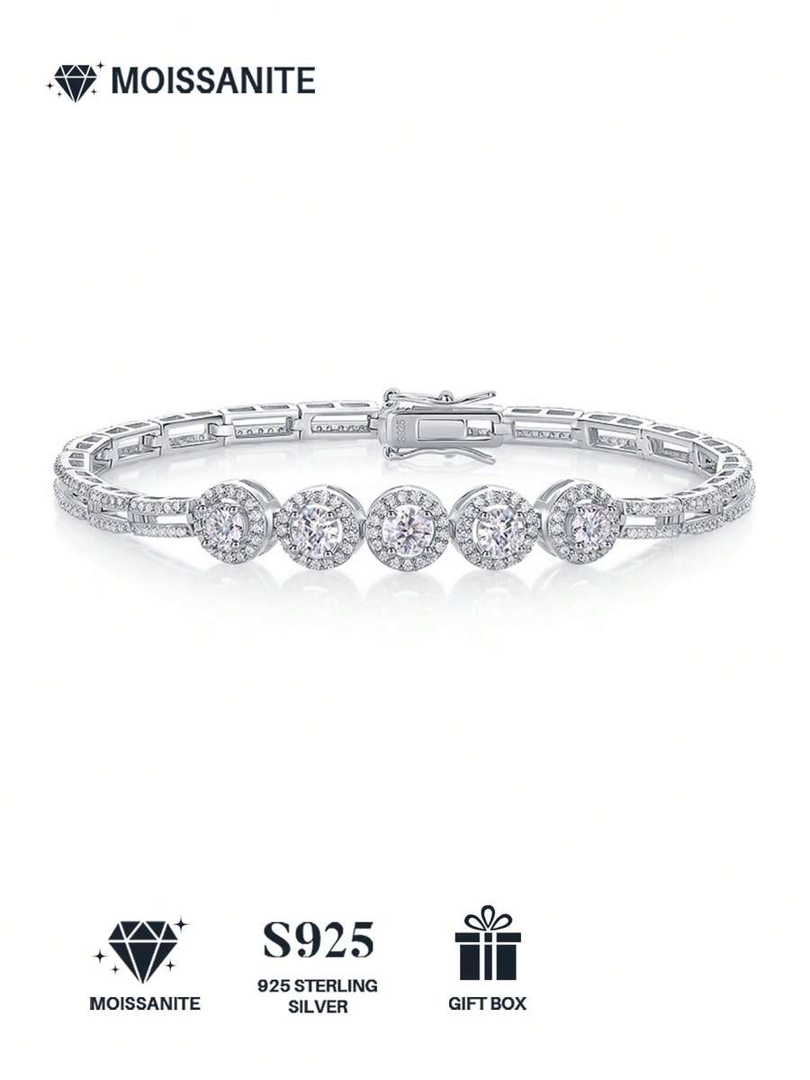 Vòng tay Moissanite bạc 925 cao cấp dành cho nữ, trang sức sang trọng, đa năng, không gây dị ứng, quà tặng Ngày Valentine, Ngày của Mẹ, sinh nhật, đóng gói hộp quà.