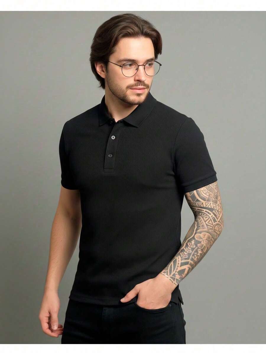 Polo Camiseta Masculina Malha Texturizada Casual Confort 070 - Preto - Visão 1