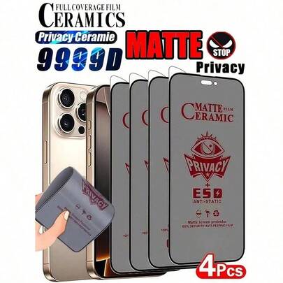4Pcs Matte Privacy Ceramic Soft Film No Bubbles, Easy To Stick, No Fingerprints, Anti Fingerprint,Sturdy And Durable Compatible With IPhone/Compatible With Samsung Galaxy/Compatible With Xiaomi/Redmi/Compatible With Huawei/Honor/POCO Frosted Anti Peeping Screen Protector