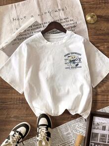 Áo thun nữ tay ngắn cổ tròn in hình họa tiết More Espresso Coffee Club màu trắng, thích hợp mặc mùa hè. - trắng - Xem 2