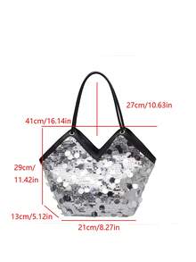 Fashionable Sequin Fringe Large Capacity Chic Shoulder Tote Bag For Women, 2026 New Arrival - Silver - View 5