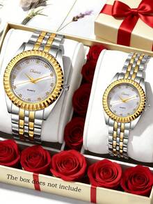 2 件套时尚商务休闲男女情侣手表，多功能圆形表盘钢带石英表，情侣礼品套装，适合返校季、派对、婚礼、节日、郊游、万圣节、圣诞节和日常佩戴，是送给情侣的最佳礼物。 - 白色 - 查看 10