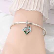 1 件镀银花卉系列 - 竖琴猫兔画板吊坠，适用于 3 毫米手链 DIY 串珠，女士时尚饰品，节日生日礼物 - 彩色 - 查看 4