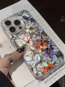 Flower Floral Painted High-End Chiffon Silver Minimalist Phone Case Compatible With Iphone 17/17 Pro/17 Pro Max/16 Pro Max/16 Pro, 15/15 Pro Max, Galaxy A14/A15, S23 Ultra/A50, A12, A32, A52, A72, A51, A21S, A13, A14, S22 Ultra, S23, A33, A53, S20 FE - Multicolor - View 5