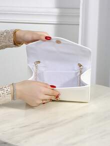 REMANLAND 简约PU材质方形包，成熟优雅的斜挎包，时尚派对手拿单肩包，适合女士生日、晚宴等场合 - 白色 - 查看 4