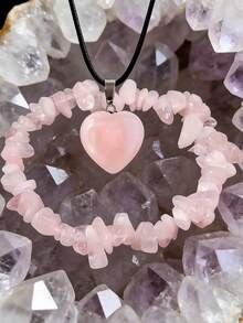 2 piezas Pulsera y colgante de collar de cuarzo amatista, pulsera de piedras de guijarro púrpura - Morado - Ver 8