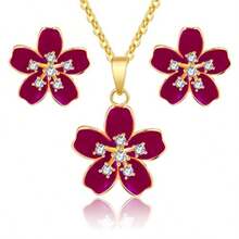 Juego de collar y pendientes de flor de cerezo para mujer chapado en oro de 18 quilates hipoalergénico juego de joyas de flores Sakura regalos para mujeres y niñas Metal circonita - como en la foto - Ver 2