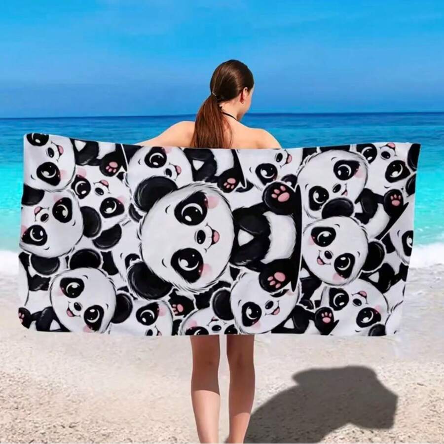 1 pièce Serviette de plage en fibre ultra douce et fine avec un design mignon de panda - Séchage rapide, légère et lavable en machine - Idéale pour la piscine, le camping, le pique-nique et les journées à la plage - A - Voir 1