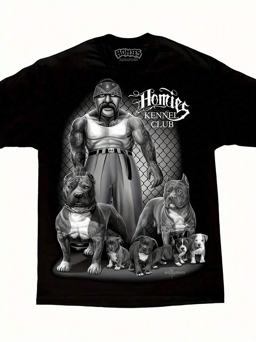 Camiseta de mujer y mujer del Gonzales Kennel Club Pit Bulls DGA Art Homies - 100% algodón suave Streetwear con estampado de Pit, cuello redondo casual, bajo con dobladillo - Unisex para uso en todas las estaciones, regalo ideal para amantes de los Pit - Negro 2 - Ver 1