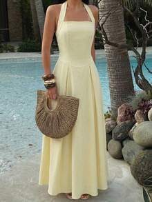 Vestido casual y sexy de mujer Unadoll con tirantes finos, diseño con volantes en el bajo y espalda descubierta, elegante para citas, vacaciones, San Valentín, fiestas de cumpleaños y otras ocasiones de verano - Amarillo - Ver 9