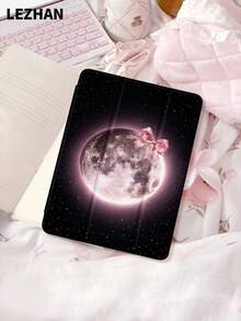 1个粉色月亮蝴蝶结图案扁平保护套，兼容10.2英寸、11英寸（2021/2020/第十代）Pro、Mini 4/5/6、（A16）11英寸（第十一代，2025）、Galaxy Tab A8 10.5英寸（2022）、Matepad 10.4/Tab，带笔槽，防摔，平板电脑支架保护套，2026年新年礼物 - 彩色 - 查看 2