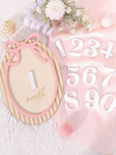 2pcs Milestone Card Set, Milestone Birth Announcement Board, Baby Monthly Milestone Card - Pink Bow Wooden Monthly Milestone Disc, Newborn Photography Props, Record Baby Growth, Baby Announcement Board, Numeric Month Growth Memorial Photography Props, Decorative And Memorial, Newborn Shooting Props, These Photo Props Cards Are Suitable For Announcing Pregnancy Or Welcoming Baby, Baby File Milestone
