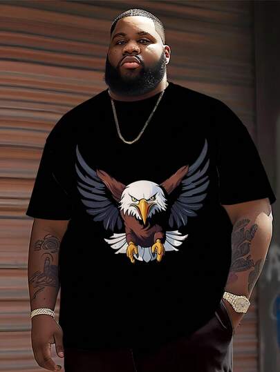 Men's Streetwear Casual Series "Eagle Fly Out" Graphic Design Sportswear Set - Polyester Knit Fabric, Round Neck Design, Drawstring Shorts, Pocket Details, Regular Fit, Suitable For Plus Size