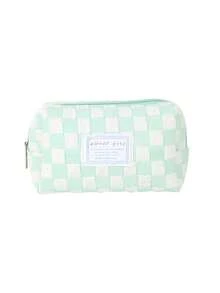 现代美学网格设计铅笔盒，大容量布艺笔袋，带拉链，简约办公桌收纳袋，适用于学校用品和旅行，时尚日式文具收纳包，中性色系 - 多色 - 查看 11