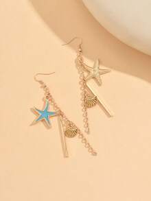 زوج من أقراط نجوم البحر المطلية بالذهب والشرابات بطراز شاطئ البحر الصيفي، مجوهرات أنيقة للنساء، مناسبة للارتداء اليومي وحفلات الشاطئ والعطلات - متعدد الألوان - مشاهدة 3