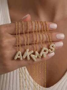 1pc Fashion Popular Crystal 26 A-Z Initial Letters Pendant Copper Zirconia Necklace For Women Men Punk Alphabet Name Necklace Stainless Steel Hip Hop Jewelry - Gold - View 2