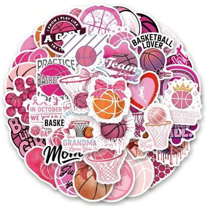 61pcs Pink Basketball Vinyl Stickers, Beautiful And Practical, Suitable For Scrapbooks, Diaries, Bumpers, Skateboards, Water Bottles, Helmets, Water Cups, Car Stickers, Etc.