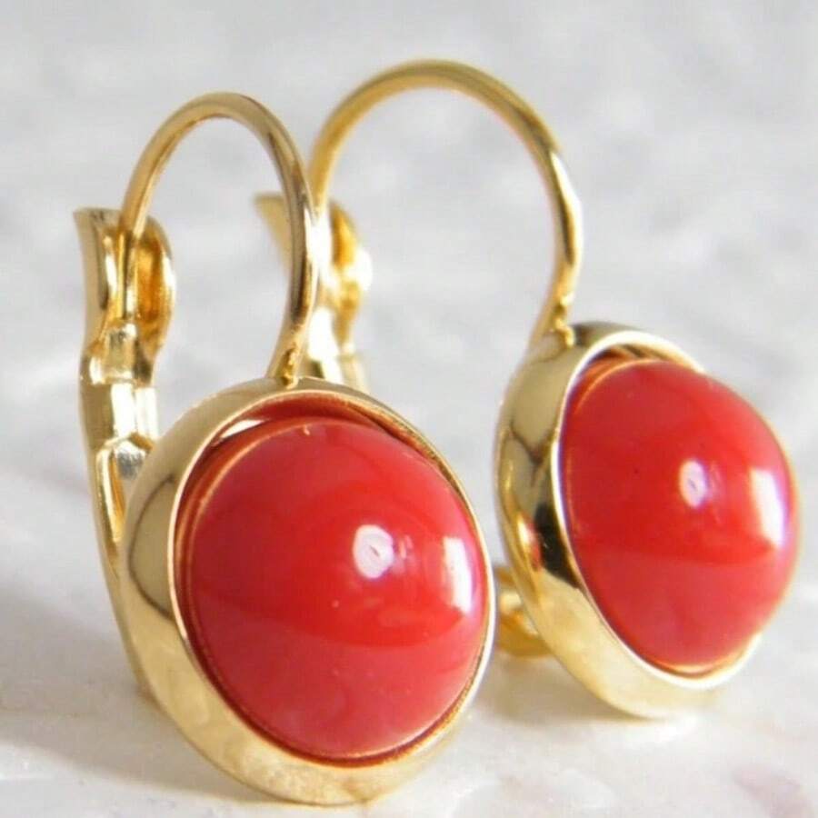 Fashionable & Luxurious Red Round Pendant Earrings, Handmade Jewelry Accessories For Women, Suitable For Weddings And Parties, A Romantic Gift For Wife And Girlfriend - Gold - View 1