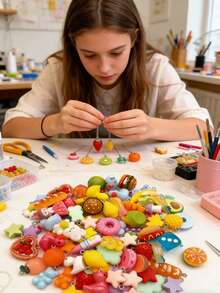 30/50/80/100pcs/Pack Random Mixed Color Realistic Cute Resin Food DIY Pendant, For DIY Earrings, Bracelets, Jewelry Making Accessories - Multicolor - View 1