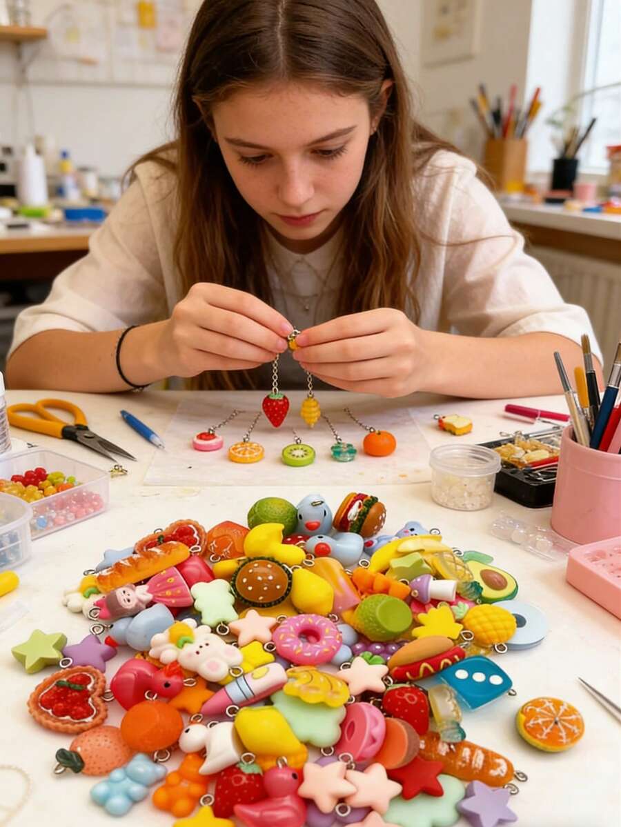 30/50/80/100pcs/Pack Random Mixed Color Realistic Cute Resin Food DIY Pendant, For DIY Earrings, Bracelets, Jewelry Making Accessories - Multicolor - View 1