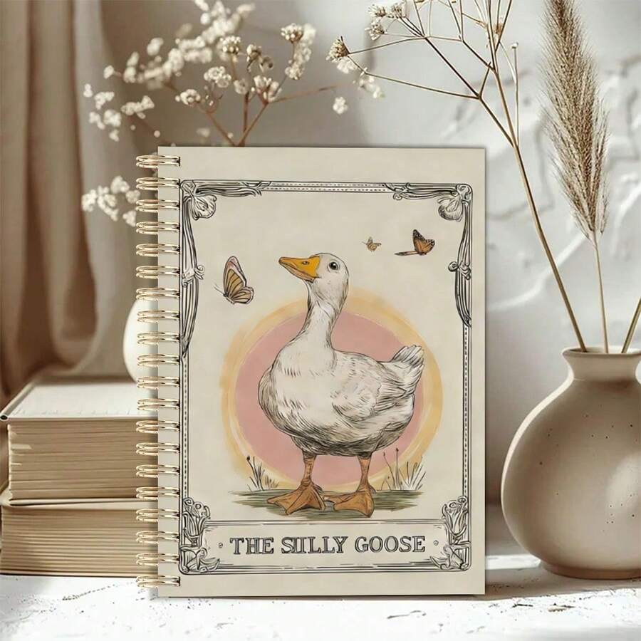 1 Cute "Cute Goose" Spiral Notebook Diary, Retro Pink Beige Cover With Goose Pattern, White Binding And Inner Pages, Compact Handbook, Dot Matrix/Illustration Pages, Suitable As A Cute Gift For Gifts, Office And Art Supplies - 1 - View 1